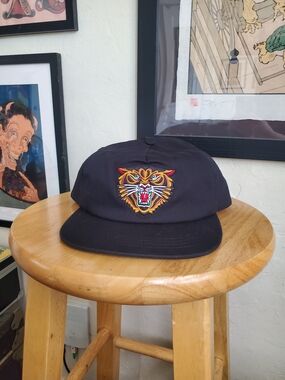 Indestructible MFG Co Black Snap Bacl Baseball Hat With Tattoo Flash Tiger Patch